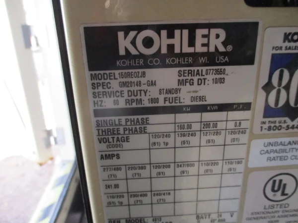 200KVA Kohler Diesel Genset / Low Hours - Image 13