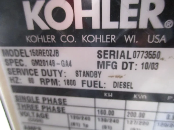 200KVA Kohler Diesel Genset / Low Hours - Image 16